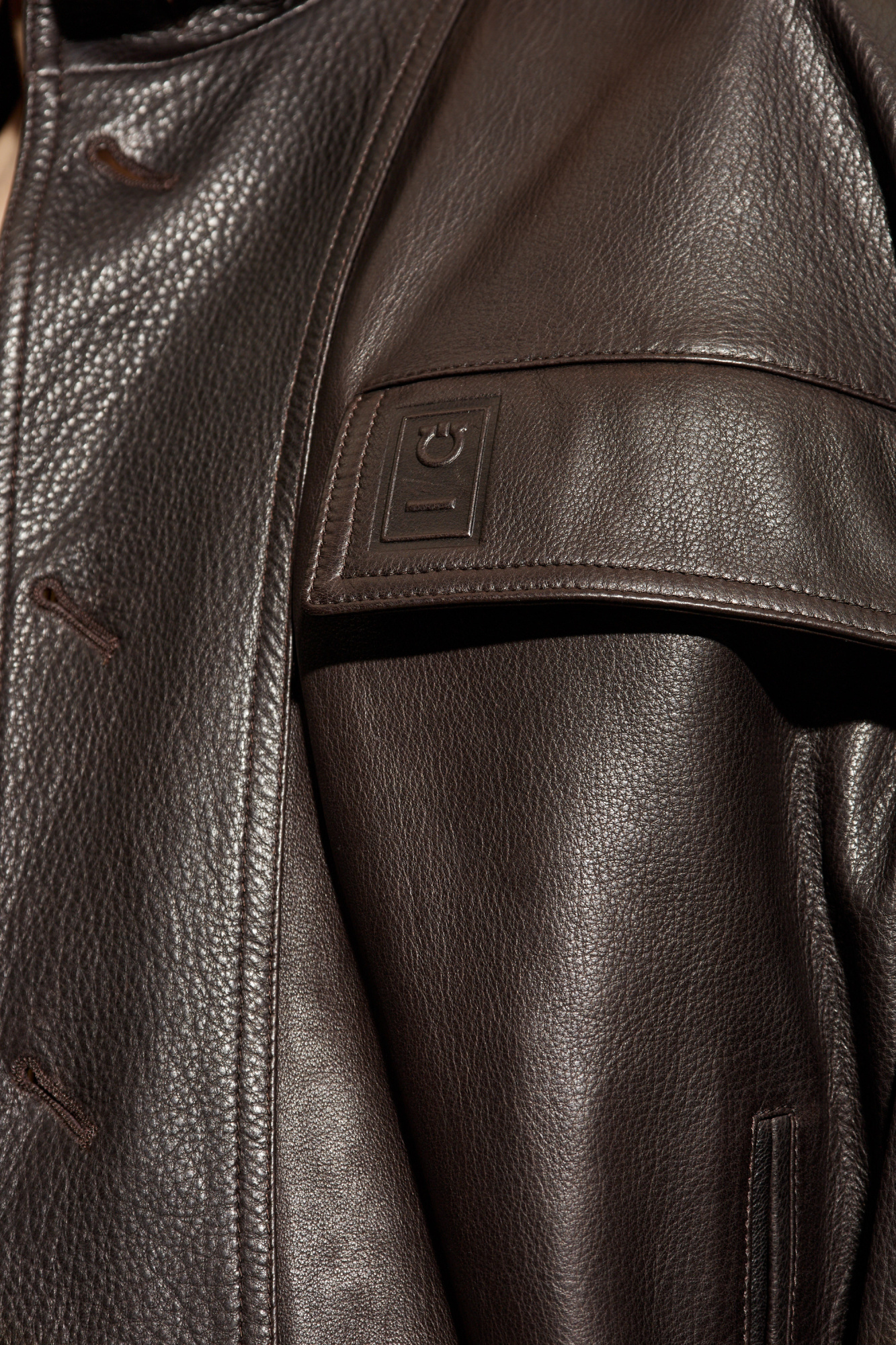 Brown Leather jacket with stand-up collar FERRAGAMO - Vitkac AS